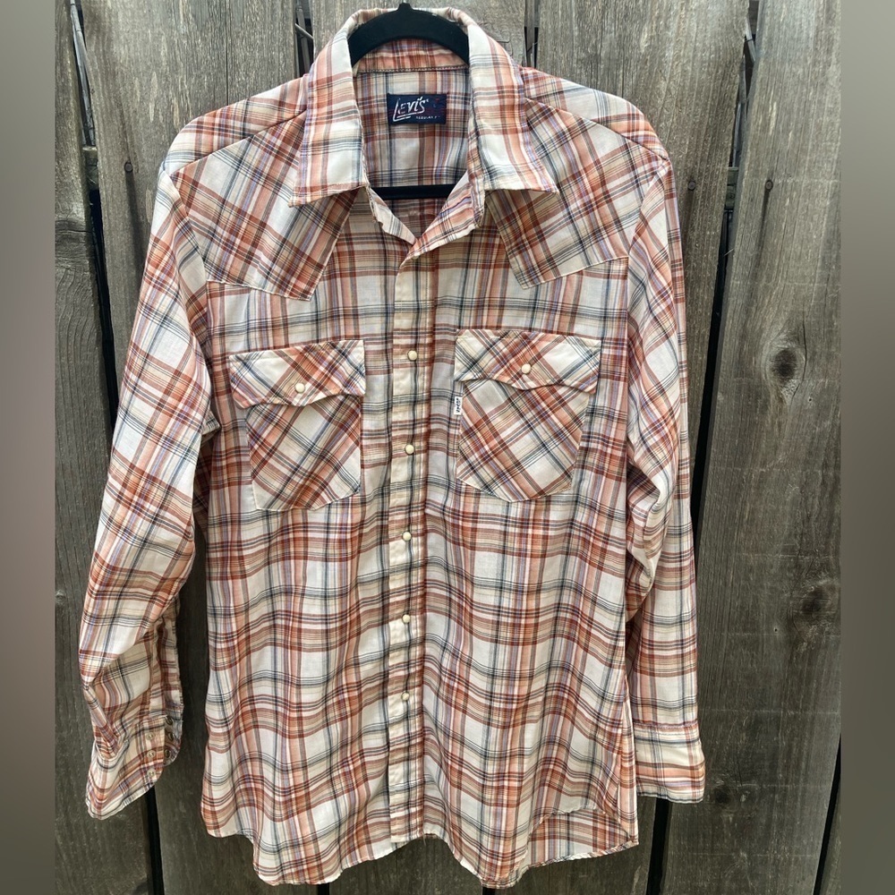 Men's‎ Vintage Levi's Shirt Multicolor Plaid Button-Down L Snap Classic 70s 80s